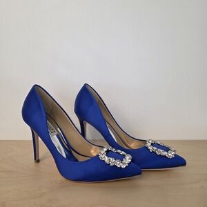 Badgley Mischka Cher Satin Buckle Royal Blue High Heels Pumps Size 6